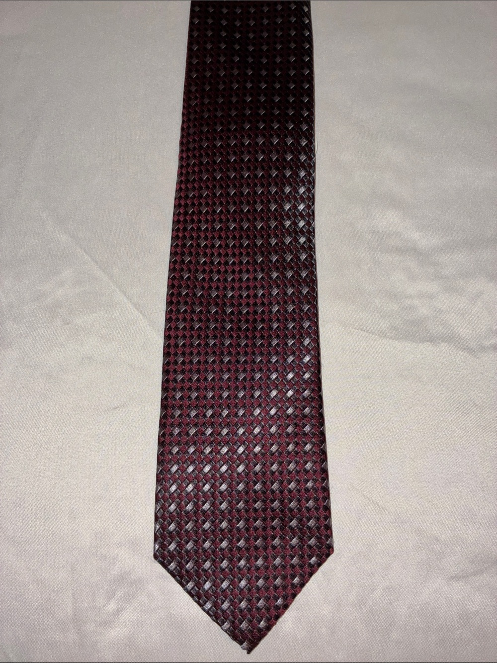 Pronto Uomo Techno‑Care Silk Tie – Burgundy & Black Check Pattern (NWT)